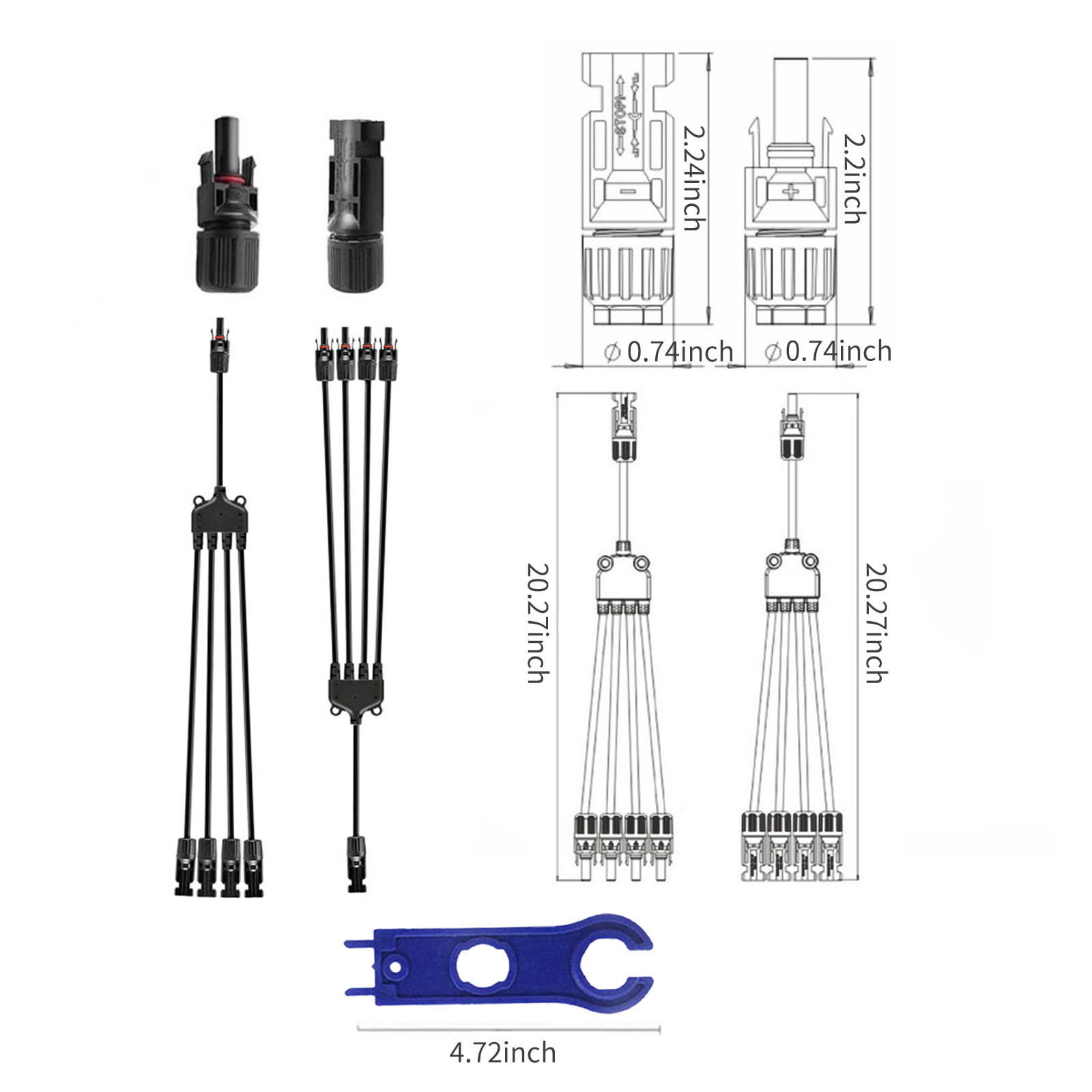 Solar Panel Cable Connectors 1 To 4 Practical PP0 Parallel application 1 Pair 