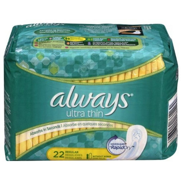 Always Ultra Thin Pads Regular, Unscented 22 ea (Pack of 2) Walmart