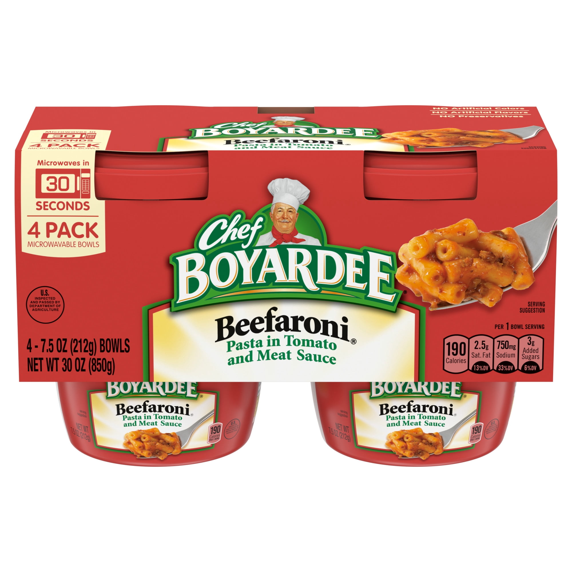 (6 pack) Chef Boyardee Beefaroni in Tomato and Meat Sauce, Microwavable Meal, 7.5 oz. Bowl , 4-Count