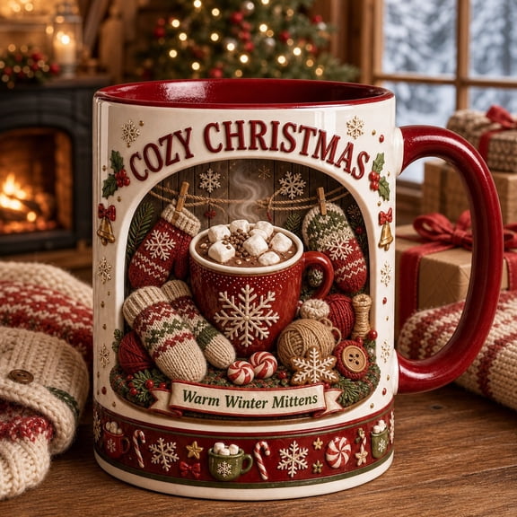 Christmas Coffee Mug Cozy Winter Mittens Hot Cocoa Cup Holiday Gift