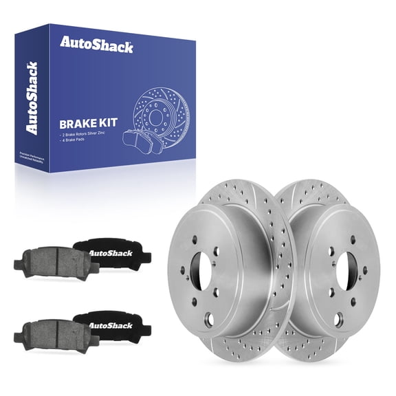 AutoShack Rear Solid Drilled & Slotted Silver Zinc Coated Brake Rotors   Ceramic Pads 6-PC Brake Kit Replacement for 2010 Subaru Legacy SilverShield Pro 11.25" (285.8 mm)