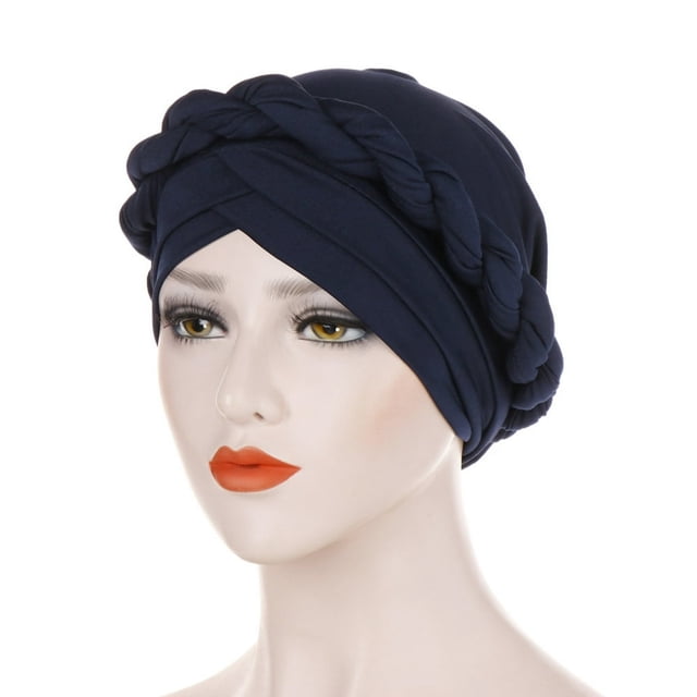 Turban Mode Couleur Unie Tressé pour Femmes Musulmanes Bonnet Chimio Couvre-Chef