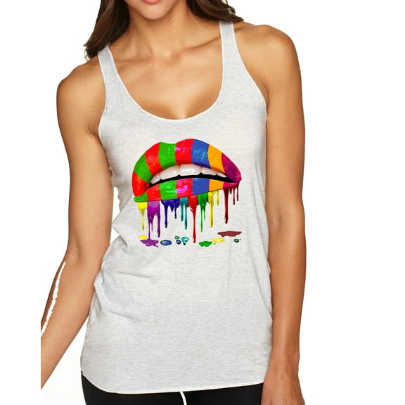 Wild Bobby, Colorful Painted Lip, Streetwear, Women Tri-Blend Racerback Tank Top, Heather White, Medium