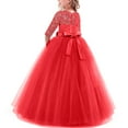 thumbnail image 3 of FYMNSI Girls Dresses Toddler Kids Lace 3/4 Sleeves Floral Princess Dress Wedding Party Formal Evening Long Gown 9-10 Years Red, 3 of 10