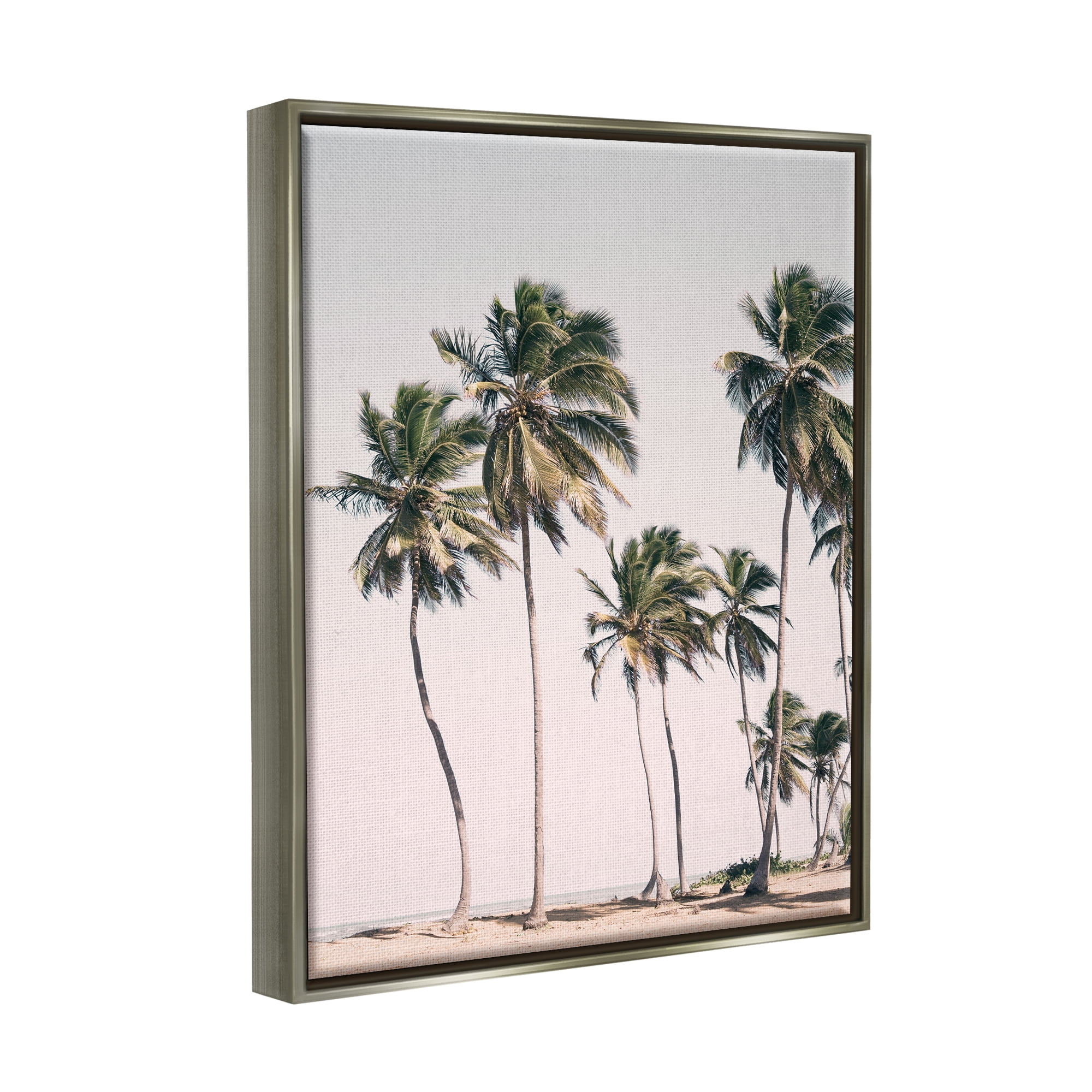 Stupell Industries Windblown Palm Trees Nature Photography Gray Floater Framed Art Print Wall Art, 17 x 21