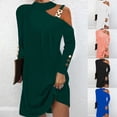 thumbnail image 4 of Women Autumn Causal Simple Halter Solid Color Off Shoulder Sling Pullover Dress, 4 of 8