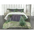 thumbnail image 3 of Ambesonne Outhouse Quilted Bedspread Set 3 Pcs, Cottage in Farm Forest, Queen Size, Dark Brown and Green, 3 of 5