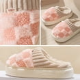 thumbnail image 3 of Checkered Cloud Slippers for Women Men Plaid Fuzzy Platform House Shoes Plush Warm Indoor Bedroom Slip on, 3 of 6