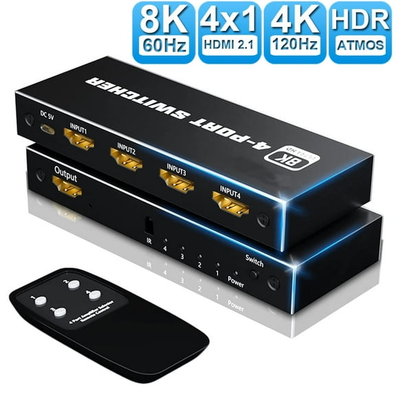 AUBEAMTO 8K HDMI Switch 4 in 1 Out HDMI Splitter - 8K@60Hz/4K@120Hz HDMI Switcher 5 Port with IR Remote for Xbox PS4 PC TV