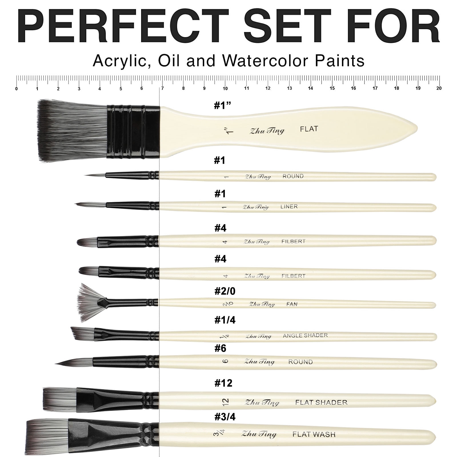 VIKEWE Professional Paint Brushes Set - 16 Pcs Paint Brush with Oil Painting Knife and Sponge, Suitable for Acrylic, Watercolor, Oil and Gouache