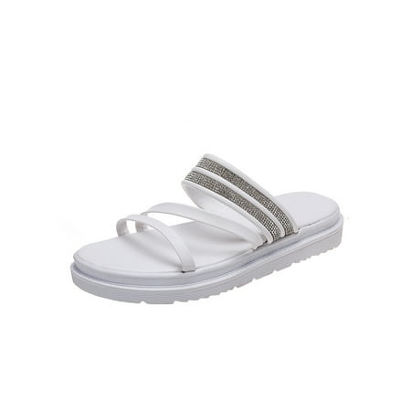 

SIMANLAN Womens Lightweight Open Toe Slippers Shoes Casual Thick Sole Slide Sandal Women s Beach Cozy Rhinestones
