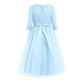 thumbnail image 2 of TiaoBug Kids Floral Lace Half Sleeve Maxi Dress Flower Girls Wedding Party Bridesmaid Baptism Gown Light Blue 12, 2 of 3