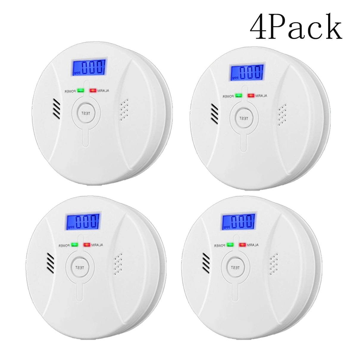 4pack 2 in 1 LCD Display Carbon Monoxide & Smoke Combo Detector Battery