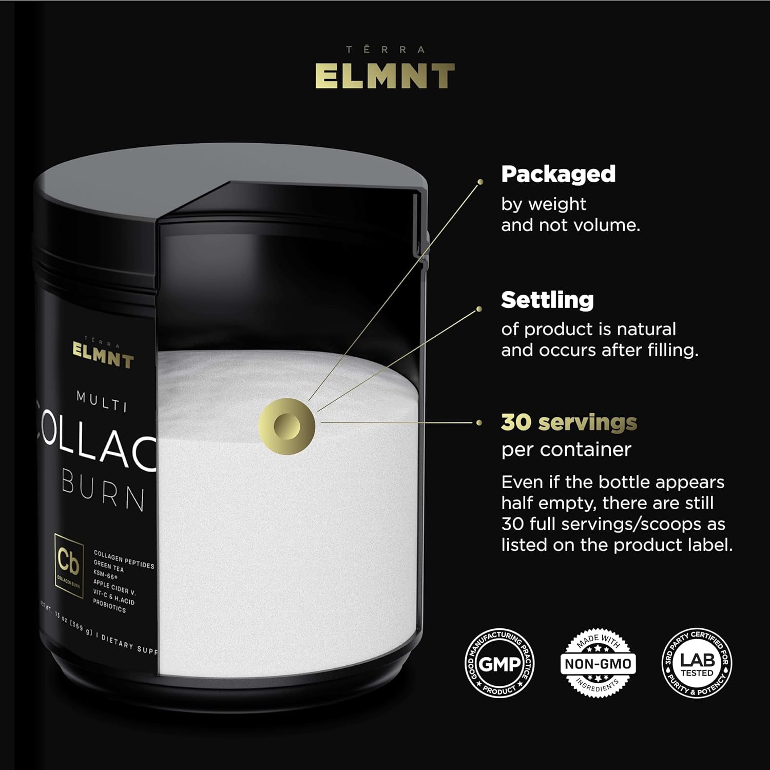 ELMNT Super Collagen Burn - Multi Collagen Peptides Powder for Women w. Apple C Vinegar (Unflavored)