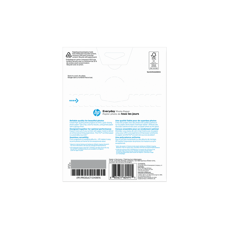 HP Everyday Photo Paper, Glossy, 52 lb, 5 x 7 in. (127 x 178 mm