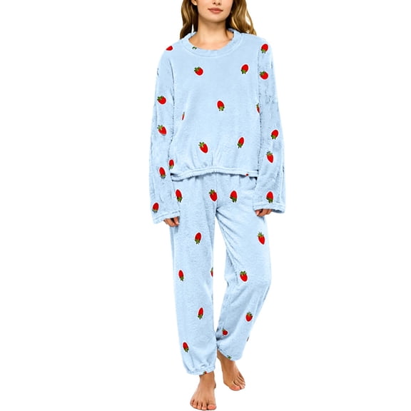 LIZUOJUN Cute Pajama Sets for Women Long Sleeve Pants Sleepwear 2 Piece Lounge Set Soft Cozy Warm Pjs Loungewear Casual Pajama Warm Cozy Sleepwear - L