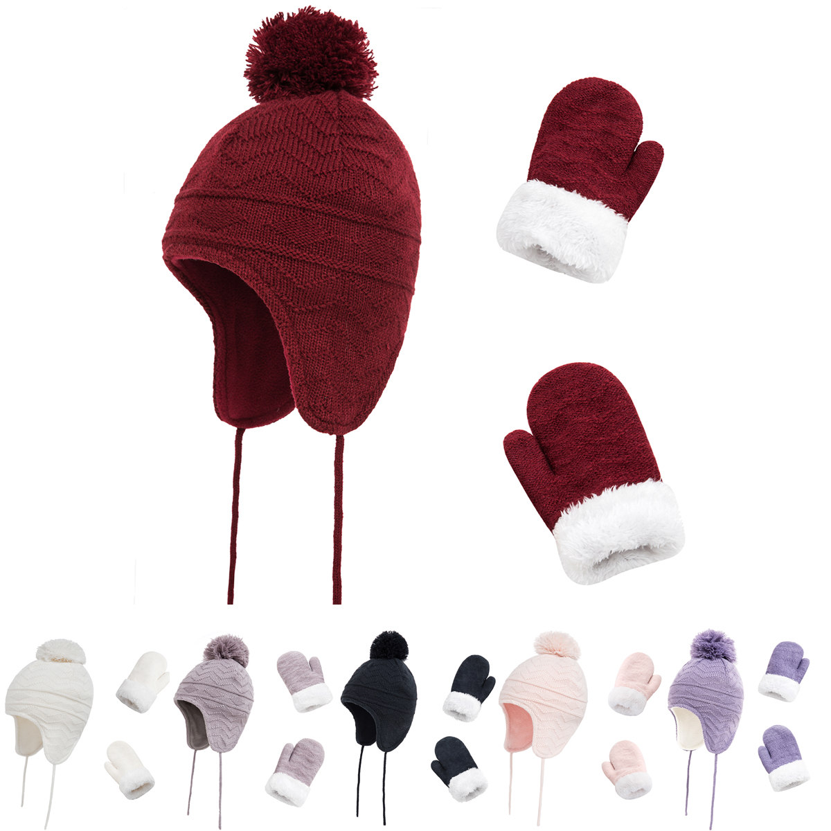 Dress Choice 2 Pieces Kids Toddler Fleece Lined Knit Hat with Earflap