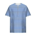 thumbnail image 4 of LYEAA Mens Short Sleeve Shirts Casual Crew Neck Beach Loose Summer Pullover T-shirts Striped Buttons Soft Comfortable Breathable Men's Tops Blue 2XL, 4 of 5