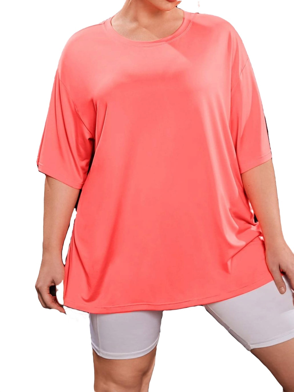 Women's Plus Size Drop Shoulder Solid Sports Top Fitness Gym Yoga Running  Shirt Workout 2XL(16) 