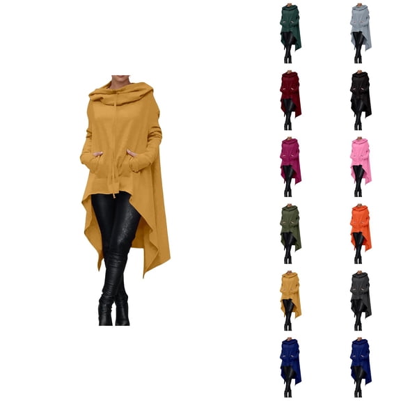 Women Hoodie Dress with Pockets Long Sleeve Irregular Hem Solid Color Loose Hooded Sweatshirt Pullover Tops