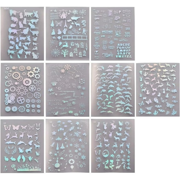 10 Sheets Resin Supplies Kit Resin Stickers Transparent Decorate Stickers with Holographic Clear Film for Resin Craft DIY Jewelry in Assorted Shapes