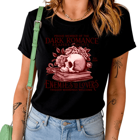 Black Dark Romance Readers Society Enemies To Lovers Skull Rose Snake Book Graphic Tees Print Tshirt Shirts Gothic Book Lover Casual Tops S-5XL