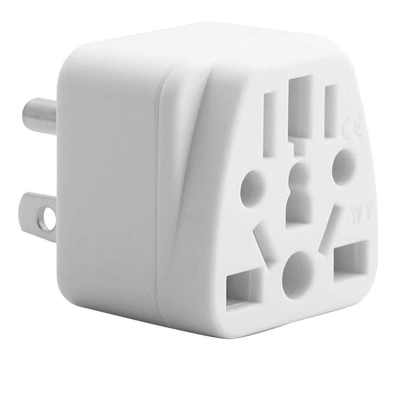 US Travel Plug Adapter EU/UK/AU/In/CN/JP/// to USA (Type B), 3 USA Plug, Charger Converter White