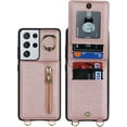 thumbnail image 4 of Crossbody Phone Cases for Samsung Galaxy S21 Ultra with Strap,Samsung Galaxy S21 Ultra Case with Card Holder for Women,[360° Rotatable Ring Holder] Wallet Leather PU Magnetic Clasp,6.8" Pink, 4 of 14