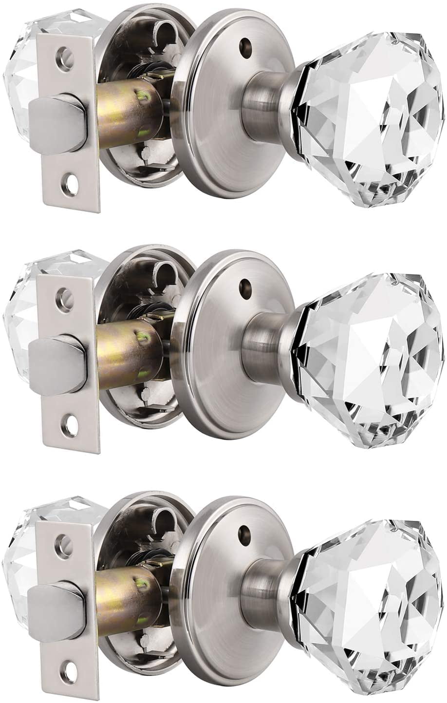 Clear Crystal Knobs for Bed/Bath, Privacy Door Handles with Lock, Heavy  Duty Glass Door Knobs with Satin Nickel Rosette, 3 Pack - Walmart.com