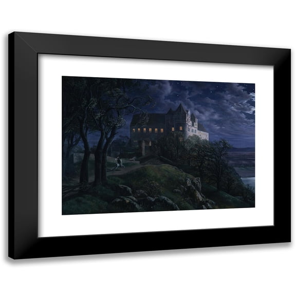 Ernst Ferdinand Oehme 14x11 Black Modern Framed Museum Art Print Titled - Castle Scharfenberg at Night (1827)