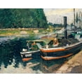 thumbnail image 2 of Pissarro, Camille 14x12 Gold Ornate Wood Framed with Double Matting Museum Art Print Titled - Barges at Pontoise, 2 of 4