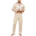 thumbnail image 2 of Mens Silk Satin Pajamas Long Sleeve Loungewear Two-piece Sleepwear Button-Down Pj Set, 2 of 6