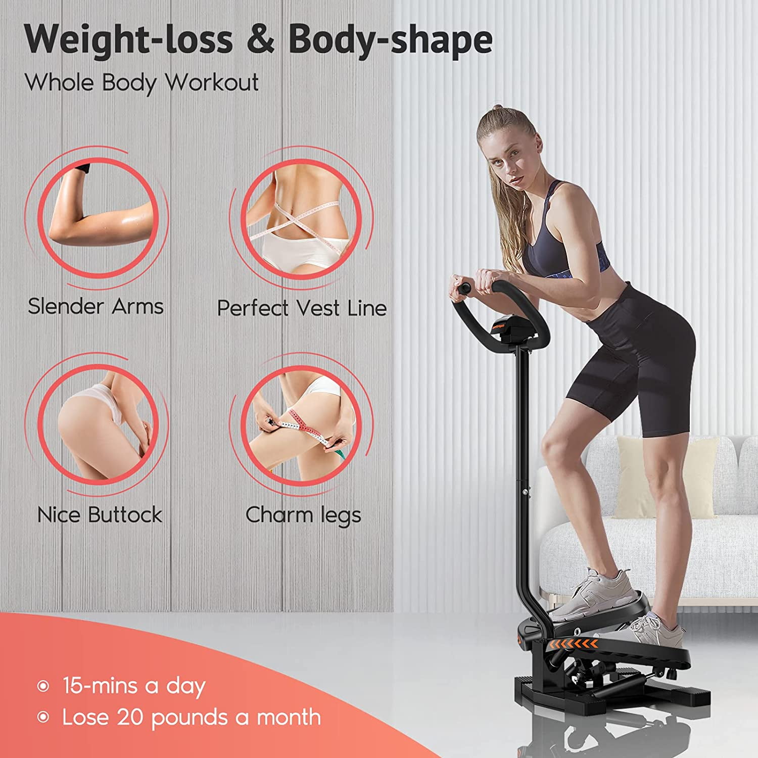 Cable Pulley Foldable Stair Stepper Home Exercise Step Machine Hydraulic Pipe 