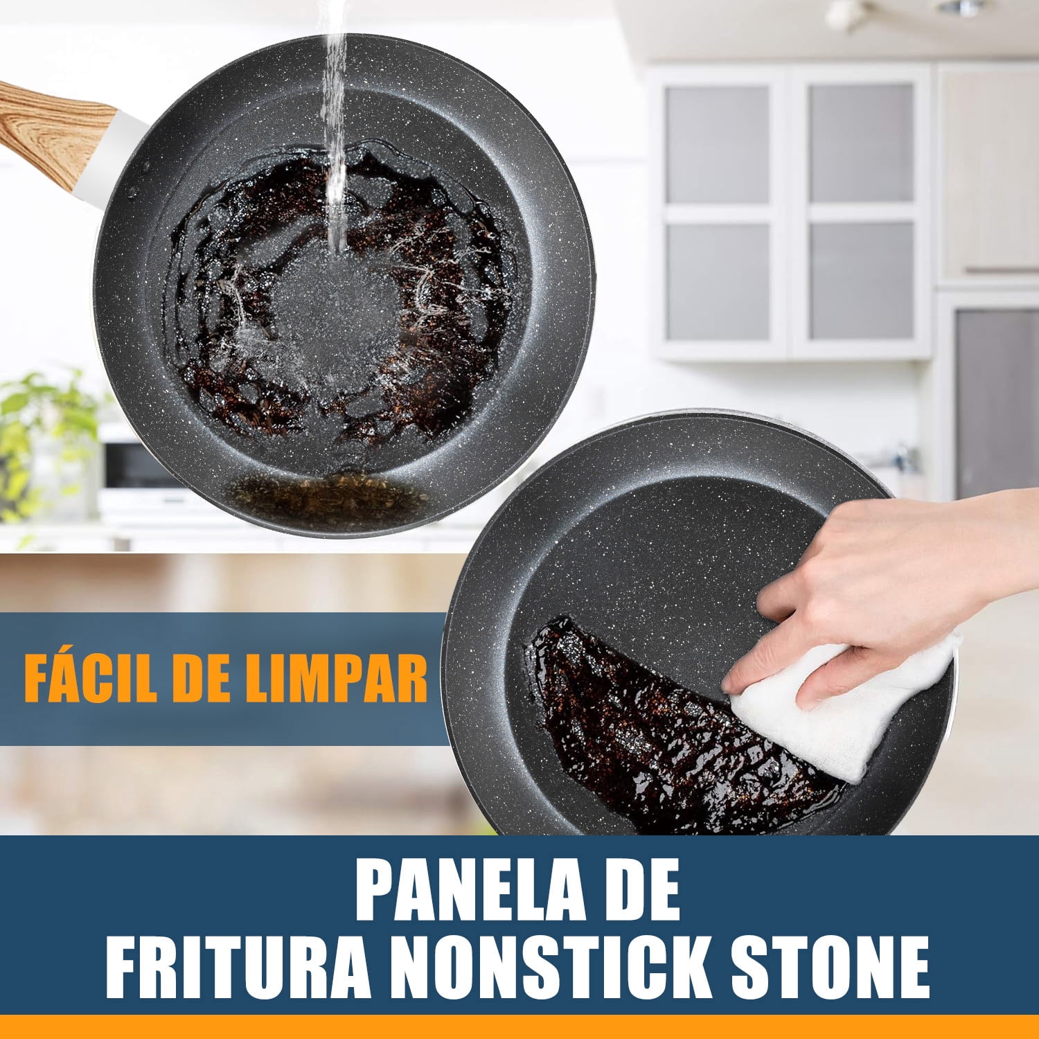 Soulfox 3-Piece Granite Nonstick Fry Pan Set 8.6/9.4/11" Aluminum Cookware All Stove&Dishwasher Safe