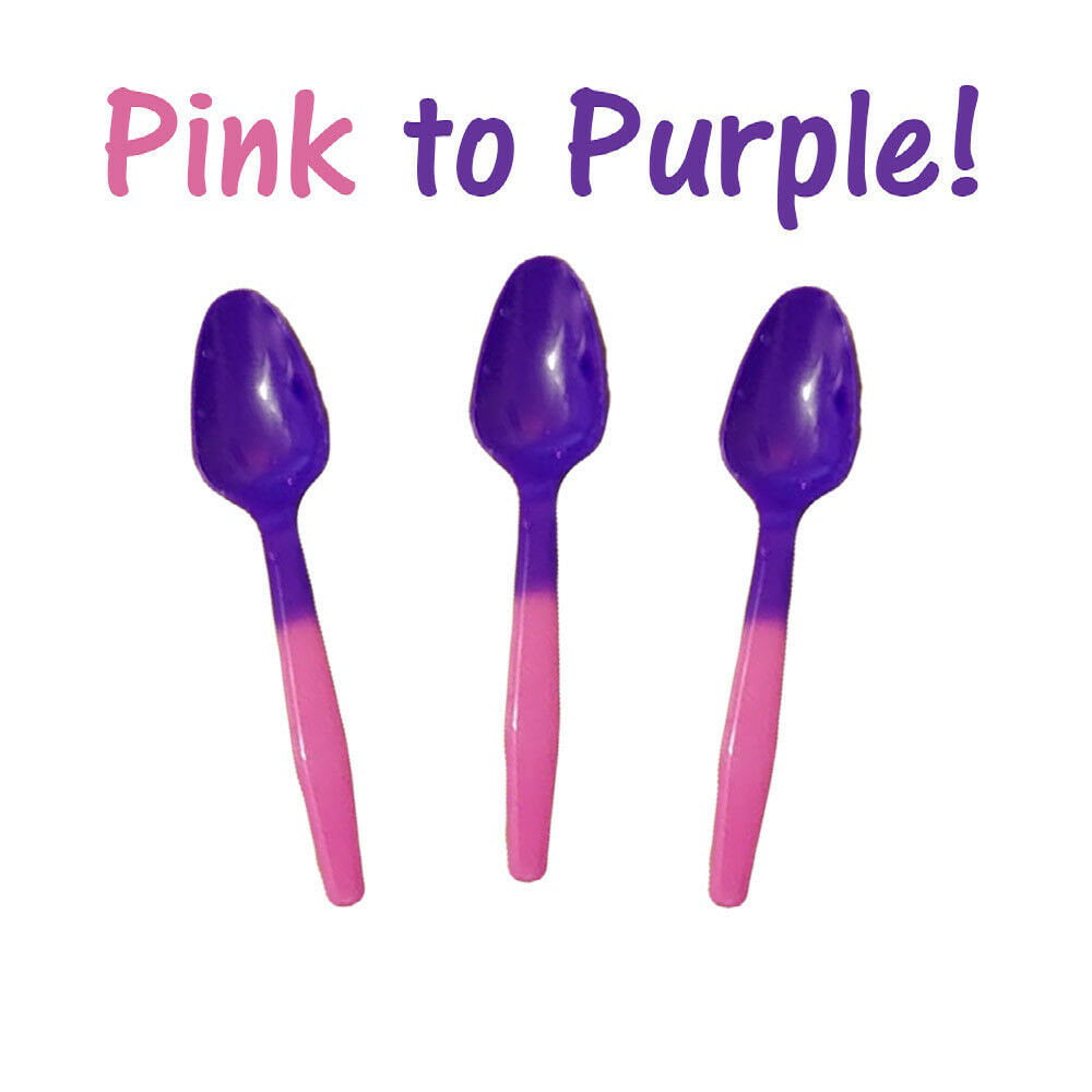 100 ct, Pink to Purple Color Changing Plastic Ice Cream Spoons 