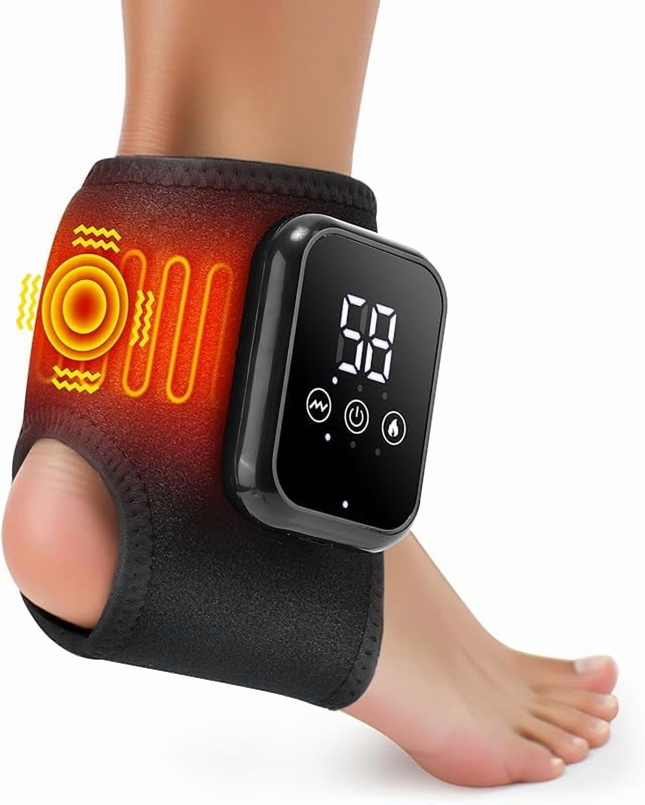 Wrongduck Ankle Massager with Heat – Rechargeable Foot and Ankle Heating Pad Wrap with Vibration, Adjustable Fit for Pain Relief, Achilles Tendonitis, Plantar Fasciitis, 2000mAh Battery