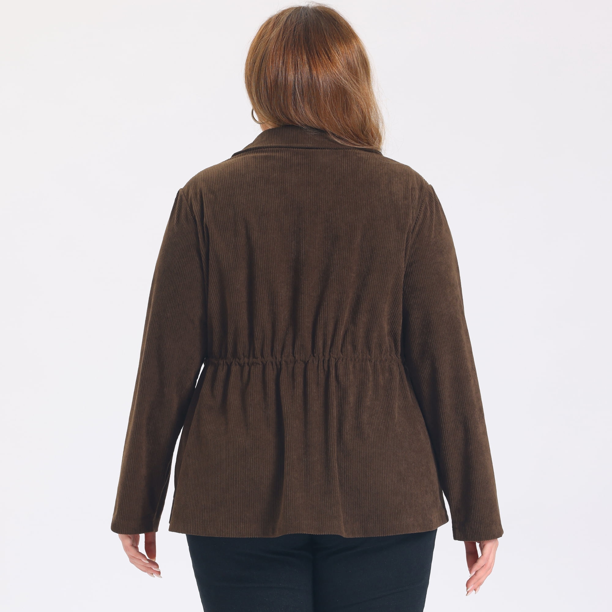 DARING DIVA Women's Plus Corduroy Jacket Long Sleeve with Pocket Shacket 2X Brown
