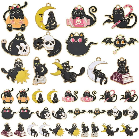 Colgantes de gato con temática de 13 estilos, 39 piezas, colgantes de aleación de esmalte, mini colgantes de metal para mascotas con forma de animal.