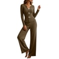thumbnail image 2 of LEKWK Lounge Sets for Women Ribbed Long Sleeve Slim Fit Top with Cute Bows and Wide Leg Pants Matching Outfits 2 Piece Casual Sleepwear, 2 of 9