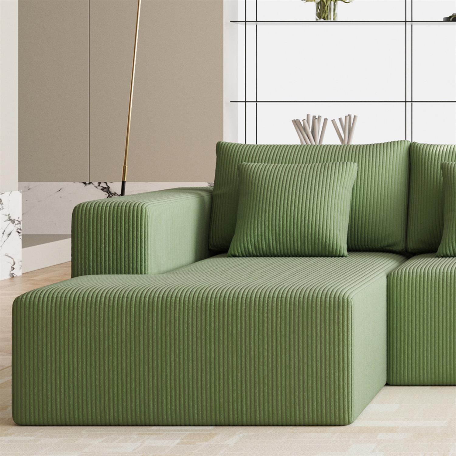 Demi Bonn 137" Reversible Corduroy U-Shaped Sectional Sofa for Living Rooms, Modern Couch with Plush Cushions for Family Gatherings & Relaxation, Green