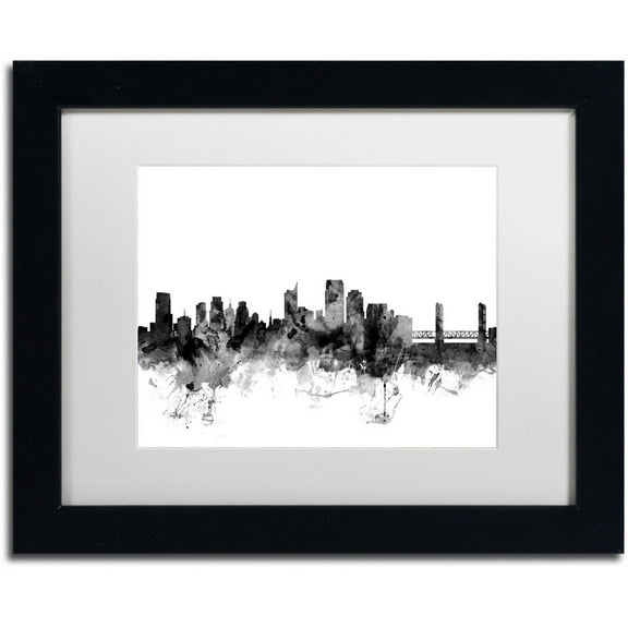Trademark Fine Art 'Sacramento CA Skyline B&W' Canvas Art by Michael Tompsett White Matte, Black Frame