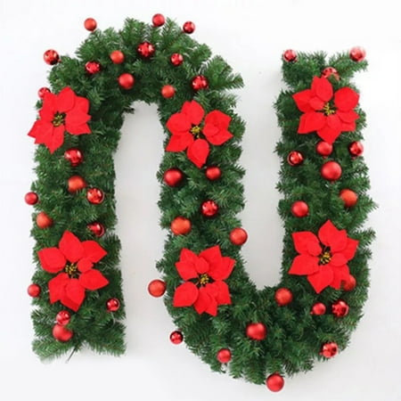 

Jzenzero 9ft Christmas Garl& Xmas Imperial Pine Fireplace Wreath Ornaments Without LED Lights New-Red