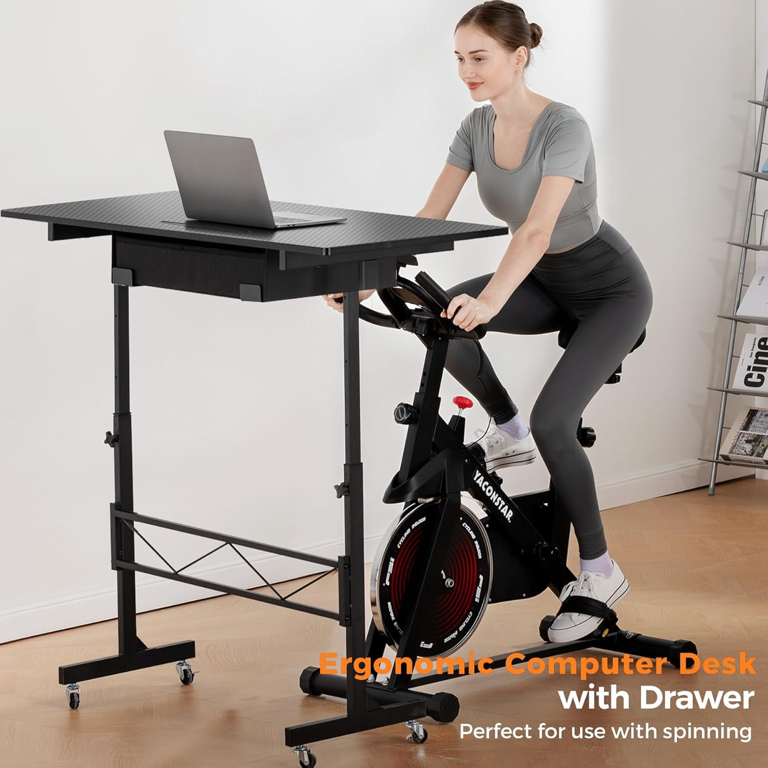 Small Standing Desk Adjustable Height with Wheels and Drawer, 32 Inch Portable Computer Workstation for Home Office