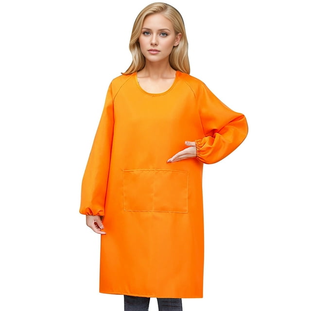 Unisex Kitchen Apron with Long Sleeves - Waterproof, Big Pockets, Adjustable Strap, Cooking/Baking/BBQ Apron