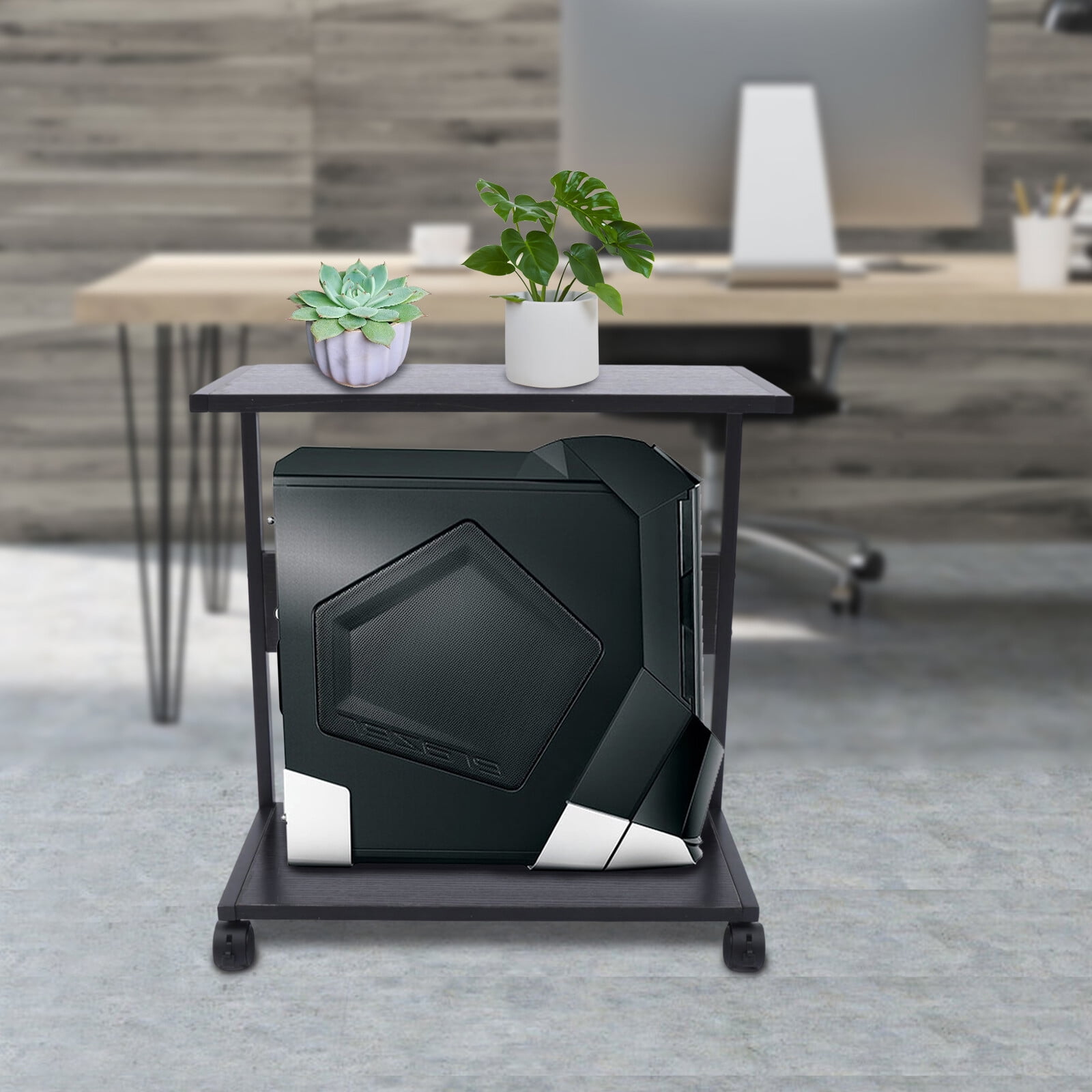 SENDERPICK 2-Tier CPU Holder Cart Under Desk Computer Tower Stand Mobile PC Tower Stand 53.3*24*60cm for Conference Room, Office, Library