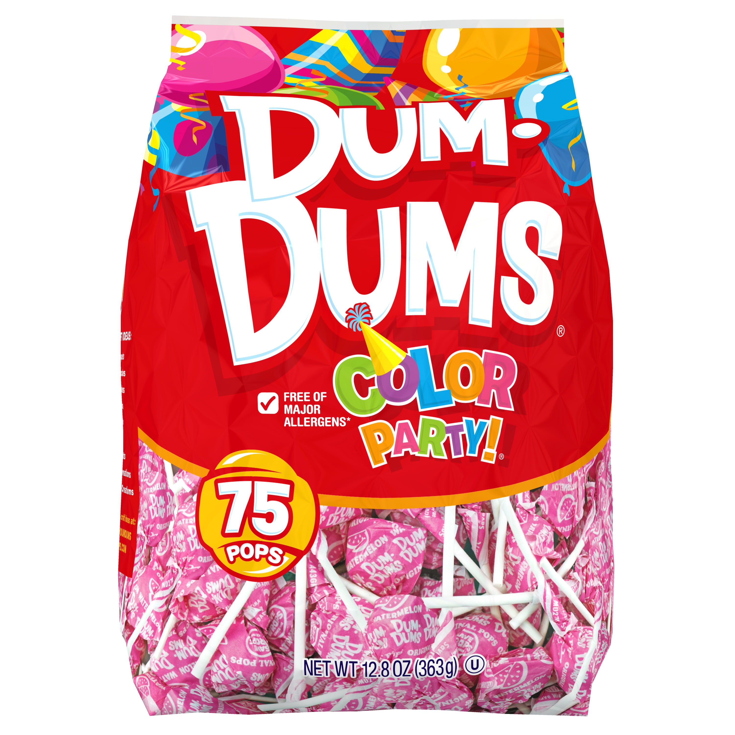 Dum Dums Color Party Lollipops, Hot Pink, Watermelon Flavor, 12.8 Oz, 75 Count