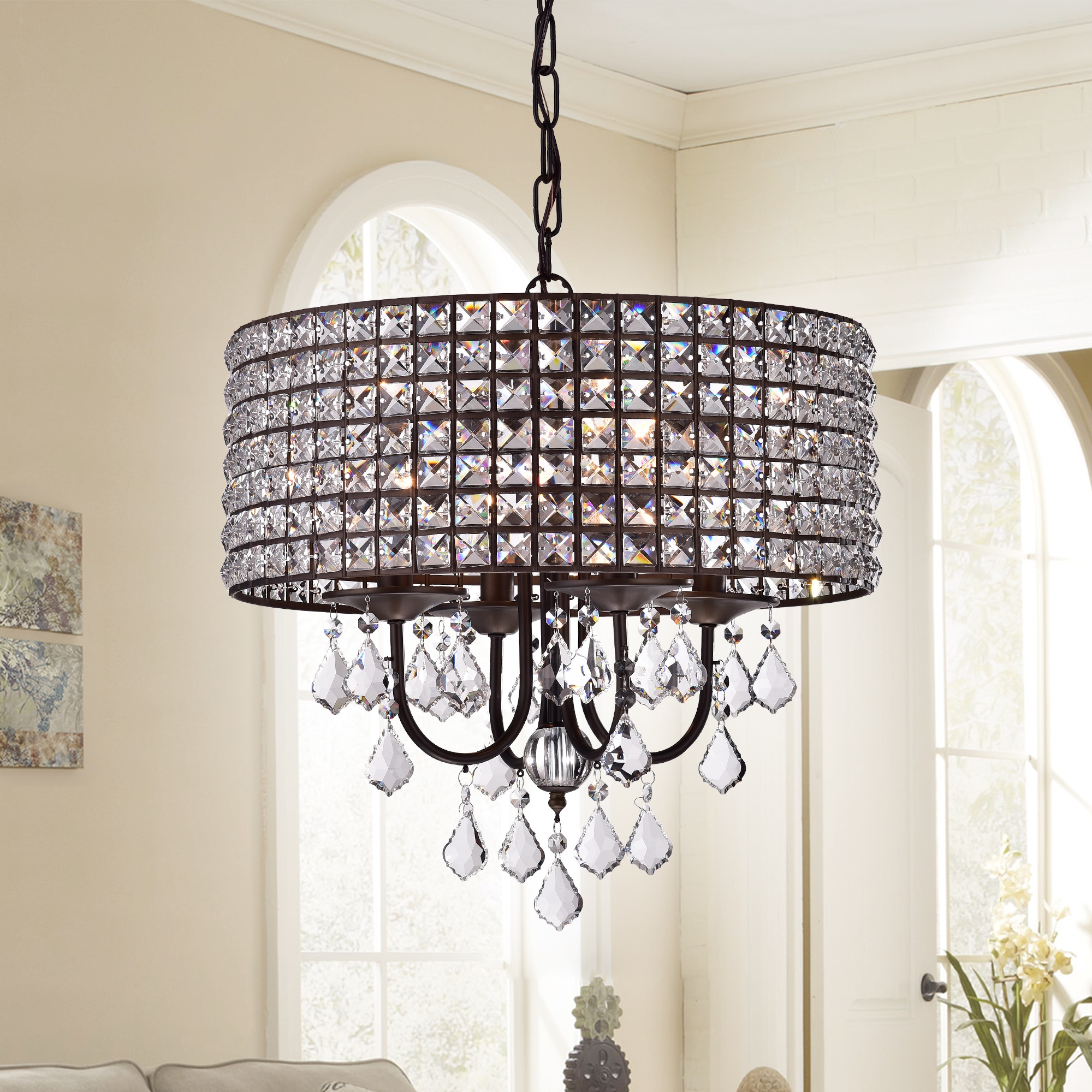 Warehouse of Tiffany Darlic 18-in. Antique Bronze 4-light Crystal Pendant