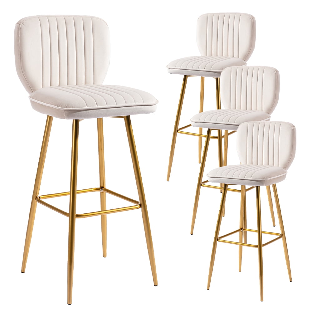 Counter Height Bar Stool Set of 4, Modern Velvet Barstools, Velvet Counter Height Stools with