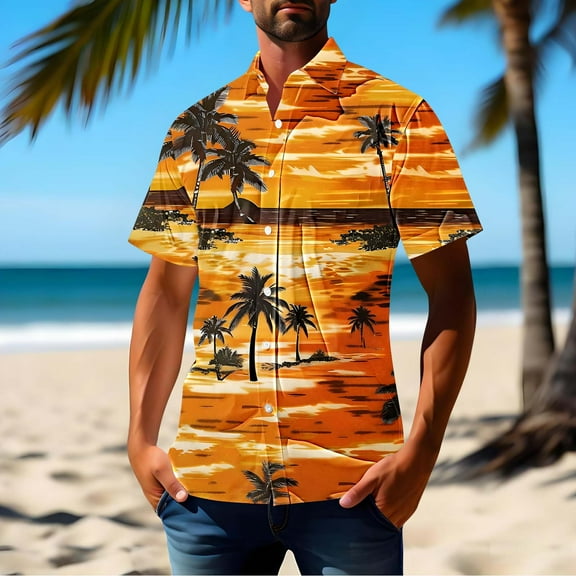 Zylanna Men's Hawaiian Shirts, Short Sleeve Casual Quickly Dry Turndown Collar Summer Beach Button Down Shirts Khaki Size S