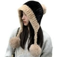 thumbnail image 2 of Outfmvch Hood Hat Winter Knit Beanie With Pom - Ski Cap, Peruvian Hat With Ear Flaps and Fleece Lining Windproof Scarf Hat Black 2 One Size, 2 of 4